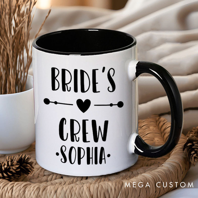 Personalized Bride’s Crew with Heart Mug Bridesmaid Name Mug Maid of Honor Mug Bachelorette Party Mug Bridesmaid Proposal Gift Bridal Shower Mug