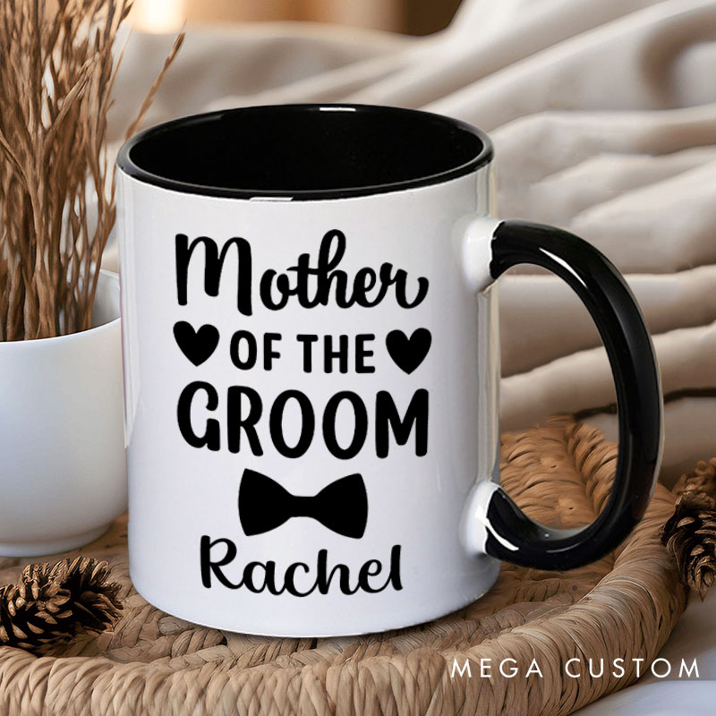 Personalized Mother of the Bride Mug Mother of the Groom Mug Bow Tie and Dress Mug Bachelorette Party Mug MOG MOB Gift Wedding Mug
