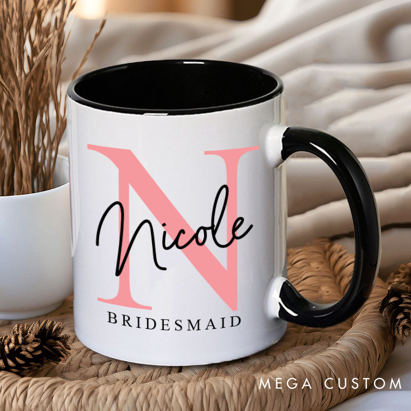 Personalized Minimalist Bridesmaid Initials Mug Maid of Honor Mug with Name Bachelorette Party Mug Bridesmaid Proposal Gift for Her Bridal Shower Mug