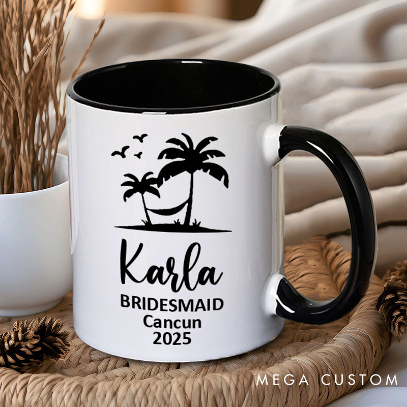 Personalized Bridesmaid Palm Tree and Hammock Mug Maid of Honor Name Mug Bachelorette Party Mug Bridesmaid Proposal Gift for Her Bridal Shower Mug