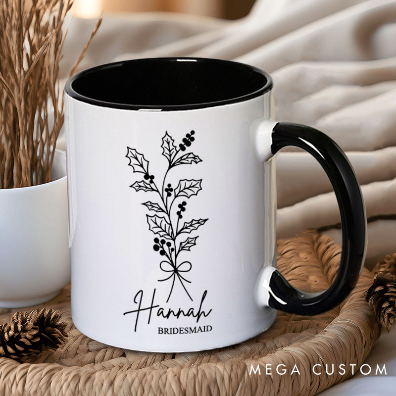 Personalized Delicate Bridesmaid Birth Flower Mug Maid of Honor Month Flower Mug Bachelorette Party Mug Bridesmaid Proposal Gift Bridal Shower Mug