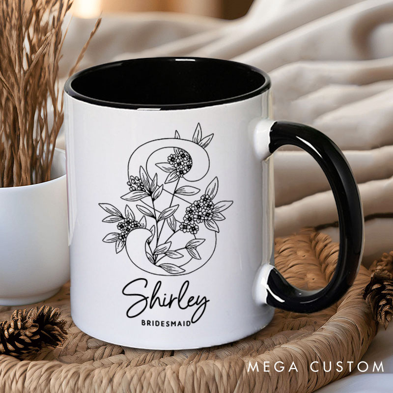 Personalized Minimalist Bridesmaid Floral Initials Mug Maid of Honor Name Mug Bachelorette Party Mug Bridesmaid Proposal Gift Bridal Shower Mug