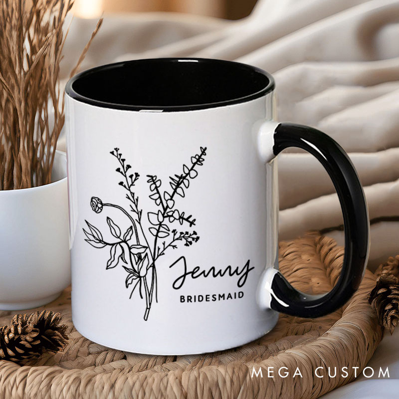 Personalized Bridesmaid Wildflowers Mug Maid of Honor Mug Bachelorette Party Mug Bridesmaid Proposal Gift Mother of the Bride Groom Bridal Shower Mug