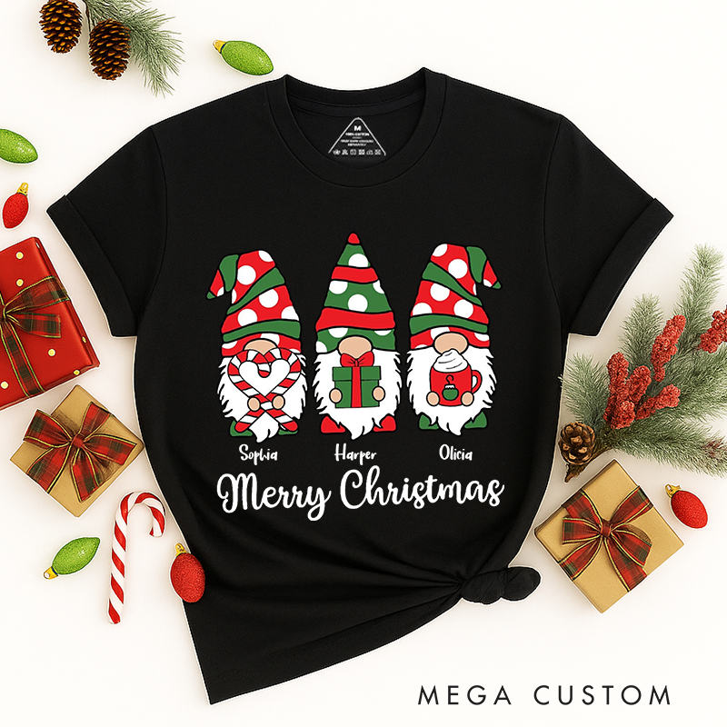 Personalized Classic T-Shirts Merry Christmas Gnomes Tee