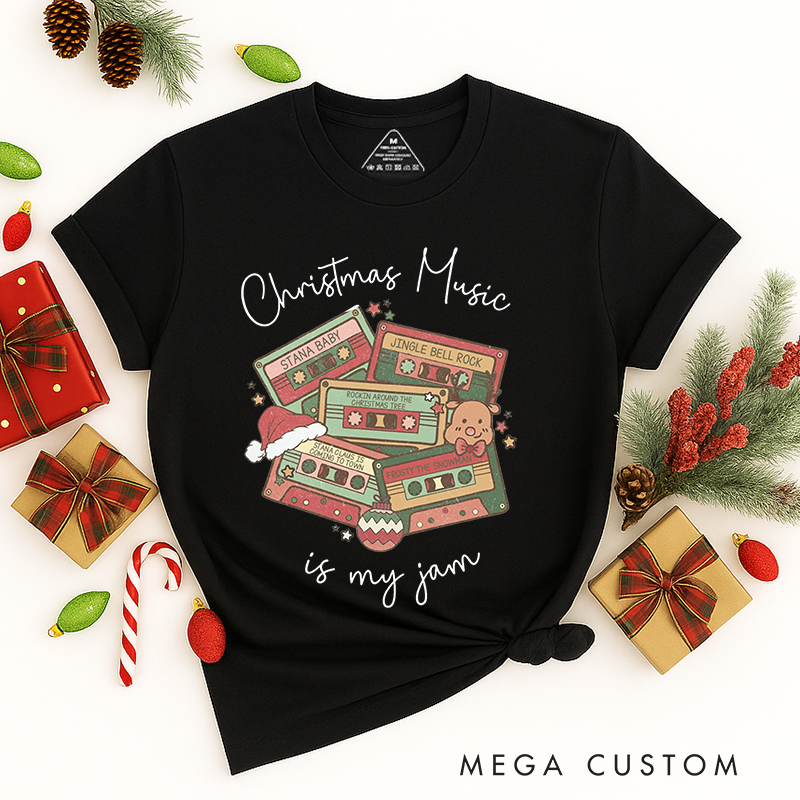 Personalized Classic T-Shirts Christmas Music Cassette Tapes Tee Christmas Songs and Party Tee