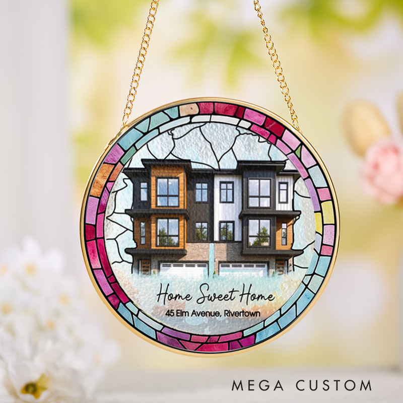 Personalized House Stained Glass Suncatcher Custom Window Hanging Housewarming Stained Glass New Home Decor Realtor Closing Gift