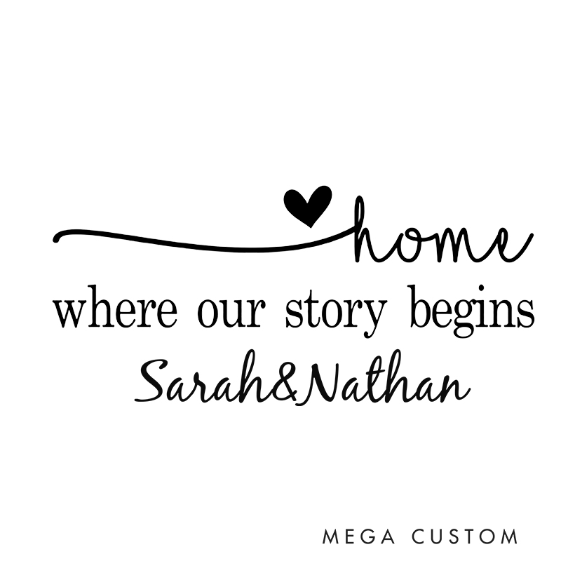 Personalized Housewarming Stamp Home Where Our Story Begins Custom Names and Heart Motif Decorative Stamp for New Homeowners Crafting and Keepsakes