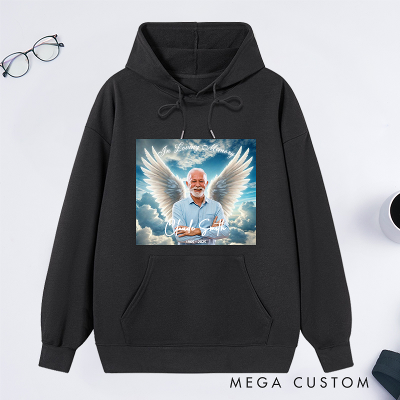 Personalized Memorial Photo Hoodie Memorial Gift for Loss of Grandfather Father or Loved One In Loving Memory Gift Angel Wings Sweatshirt 