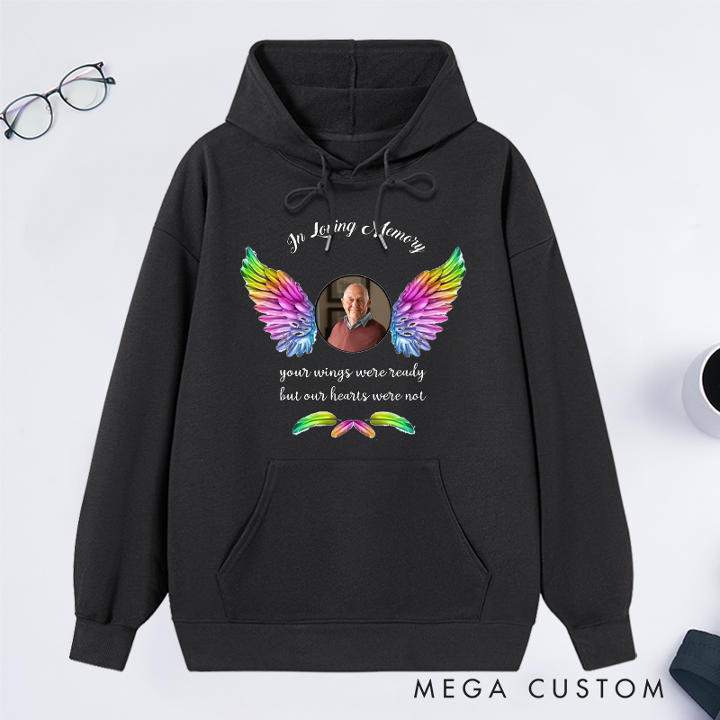 Personalized Photo Hoodie Memorial Gift for Loss of Grandfather Father Angel Wings Sweatshirt 
