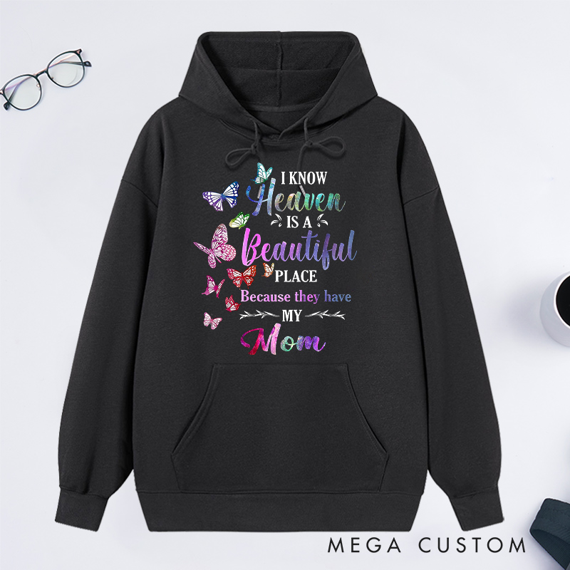 Personalized Mom Memorial Hoodie Butterflies Heaven Tribute Journal Sweatshirt Sympathy Gift for Grieving Mom Loss