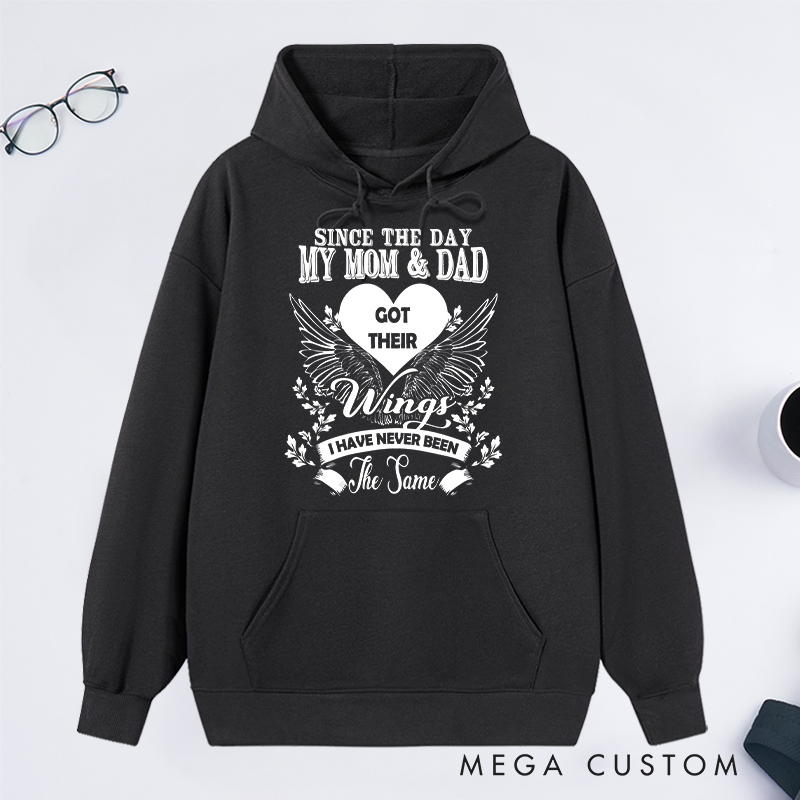 Personalized Memorial Hoodie Wings Heart Grief Journey Sympathy Gift for Loss of Parents Tribute