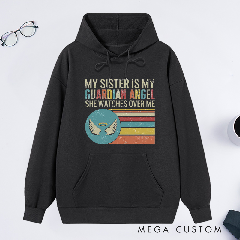 Personalized Memorial Hoodie Retro Stripes Guardian Angel Watches Over Sympathy Gift Loss of Sister Memorial Sweatshirt