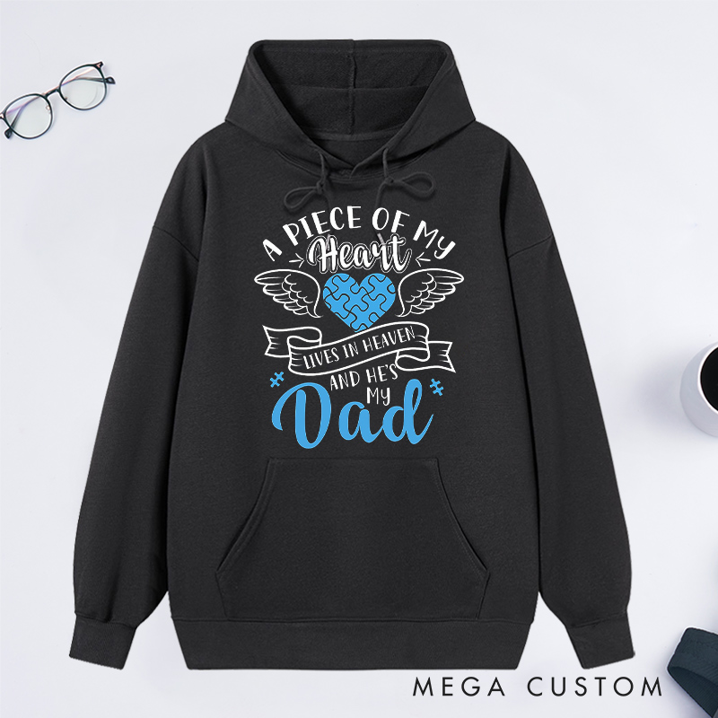 Personalized Memorial Hoodie Sympathy Gift Dad Memorial Sweatshirt Puzzle Heart Wings a Piece of My Heart in Heaven