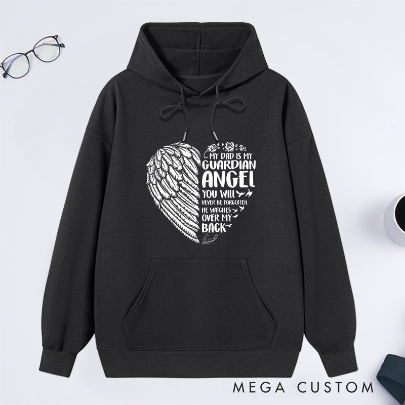Personalized Memorial Hoodie Eternal Guardian Angel Winged Heart Never Forgotten Sympathy Gift Loss of Father Memorial Sweatshirt