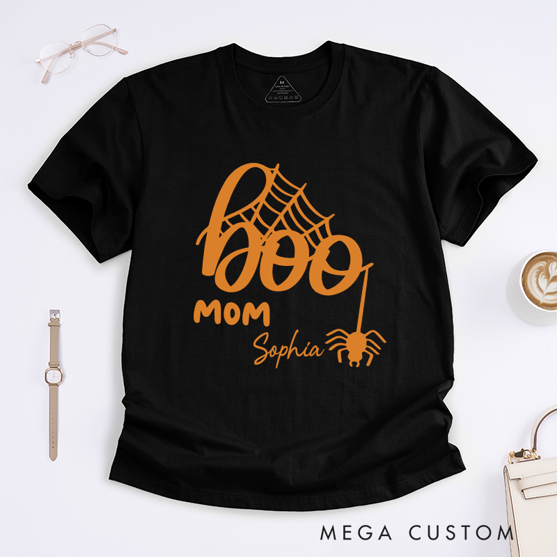 Personalized Halloween Boo Mom Spider Web Design Classic T-shirt
