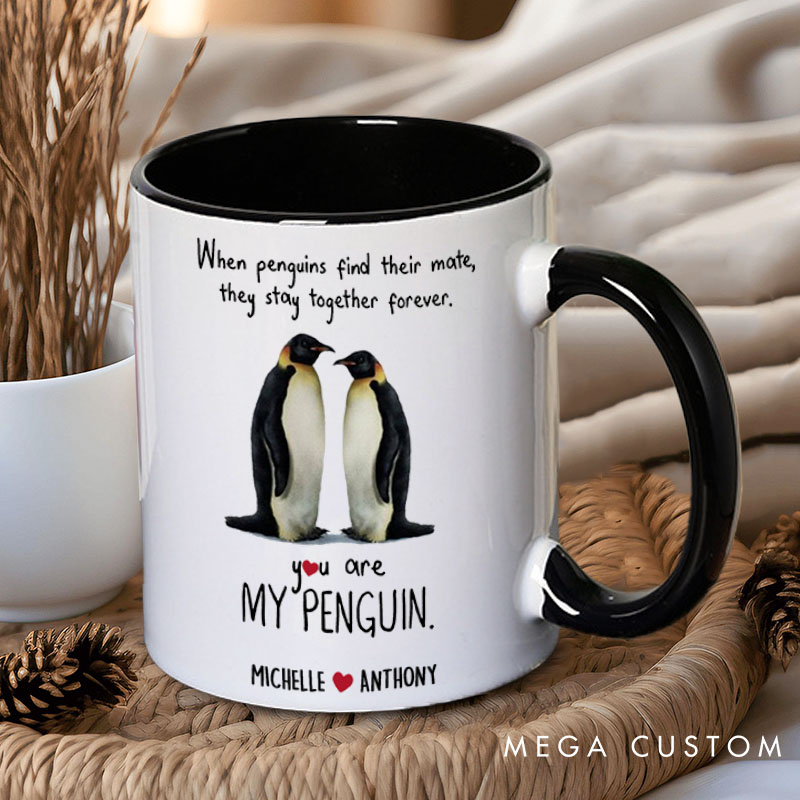 Personalized Couple You are My Penguin Mug Custom Couple Name Mug Couple Heart Valentine's Day Mug for Husband Wife Boyfriend Girlfriend