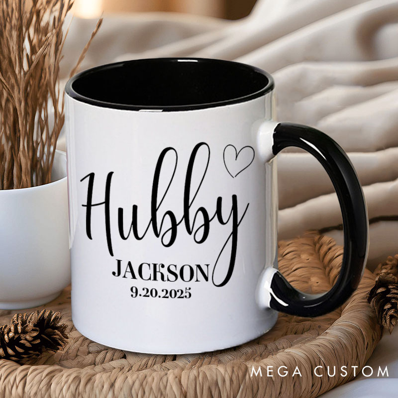 Personalized Couple Hubby and Wifey with Heart Mug Custom Couple Name and Date Mug Valentine's Day Mug for Husband Wife Hubby Wifey