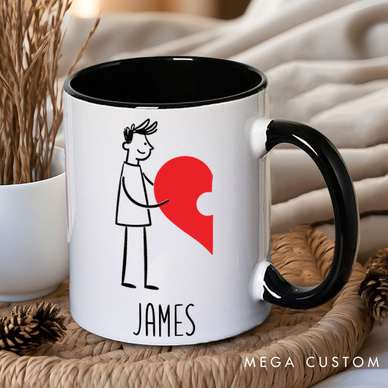 Personalized Couple Heart Puzzle Mug Custom Couple Name Coffee Mug Valentine's Day Mug for Husband Wife Boyfriend Girlfriend