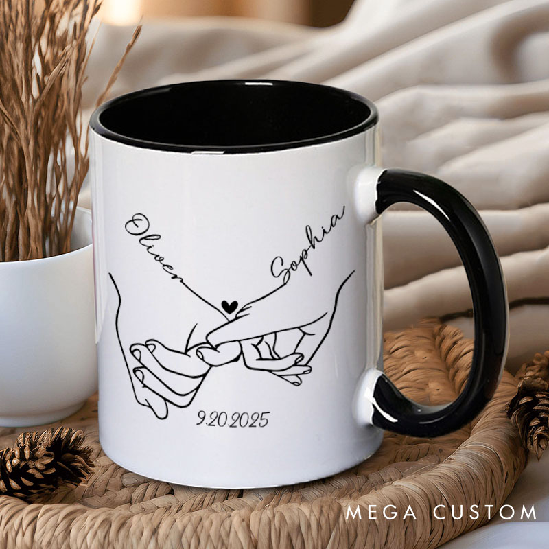 Personalized Couple Minimalist Pinky Promise with Heart Mug Custom Couple Name Coffee Mug Valentine's Day Mug for Husband Wife Boyfriend Girlfriend