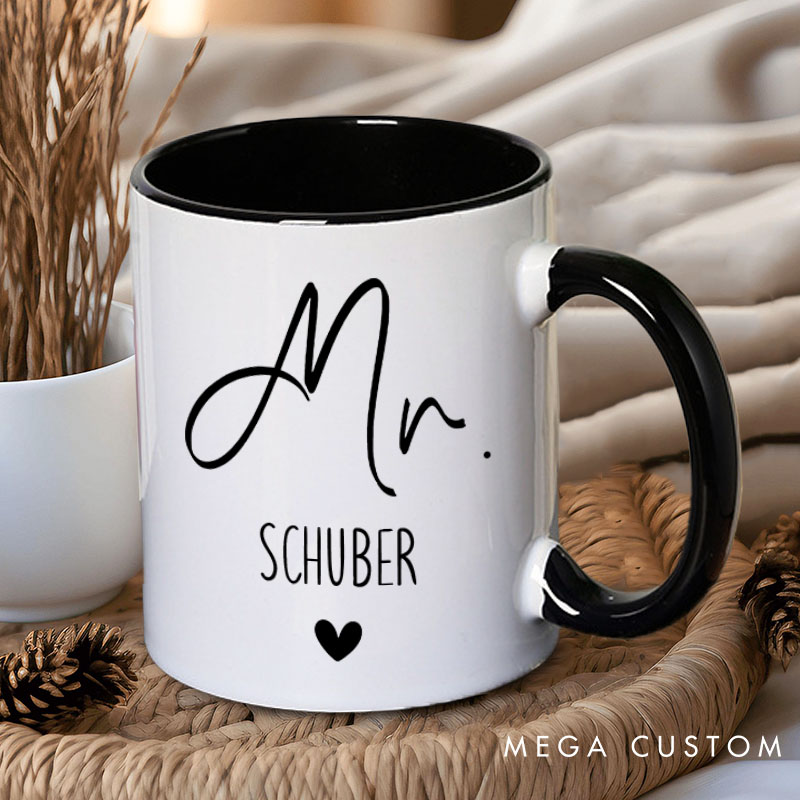 Personalized Couple Minimalist Mr. and Mrs. Mug Custom Couple Heart Coffee Mug Valentine's Day Mug for Husband Wife Hubby Wifey
