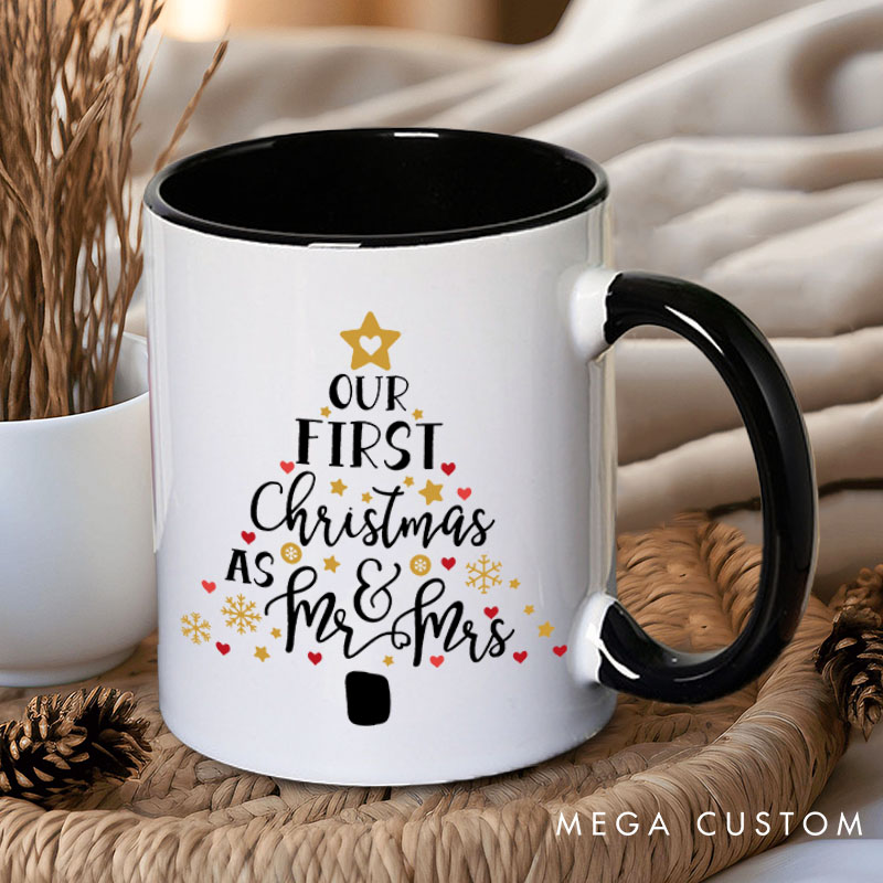 Personalized Couple Our First Christmas as Mr. & Mrs. Mug Custom Couple Xmas Tree Coffee Mug Christmas Mug for Husband Wife Boyfriend Girlfriend