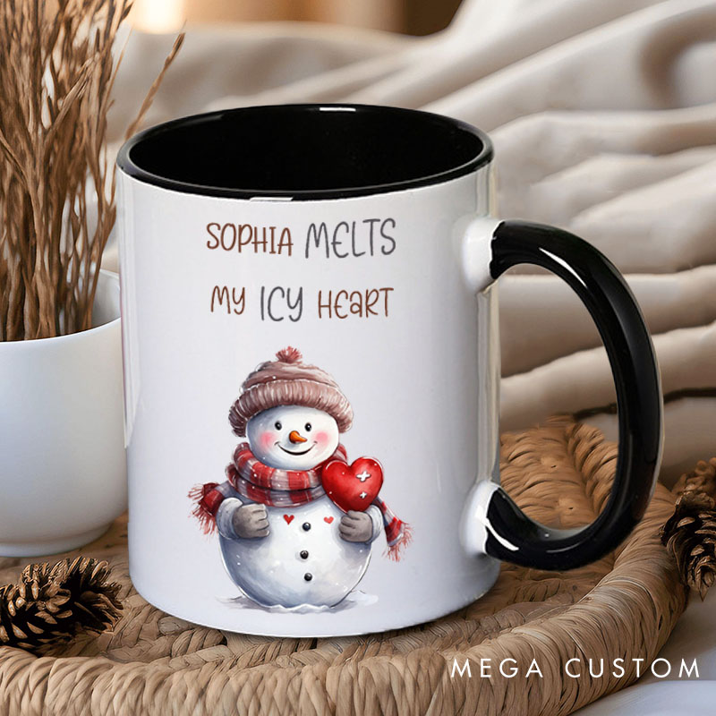 Personalized Couple She Melts My Icy Heart and He Warms My Frosty Soul Christmas Mug Couple Name Xmas Coffee Mug for Husband Wife Boyfriend Girlfriend