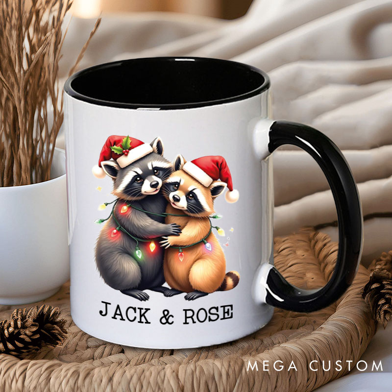 Personalized Couple Raccoon Christmas Mug Custom Couple Name Xmas Coffee Mug Christmas Mug for Husband Wife Boyfriend Girlfriend