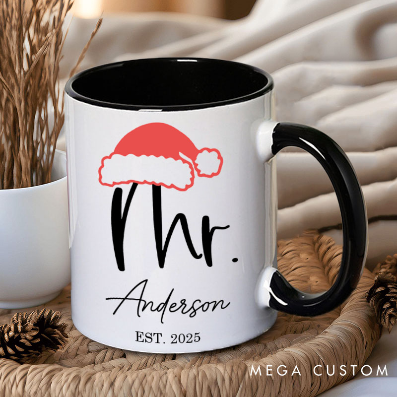 Personalized Couple Elegant Mr. and Mrs. with Christmas Hat Mug Custom Couple Name Xmas Coffee Mug Christmas Mug for Husband Wife Boyfriend Girlfriend