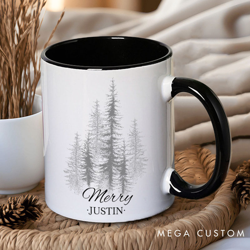 Personalized Couple Merry and Christmas with Tree Mug Custom Couple Name Xmas Coffee Mug Christmas Mug for Husband Wife Boyfriend Girlfriend