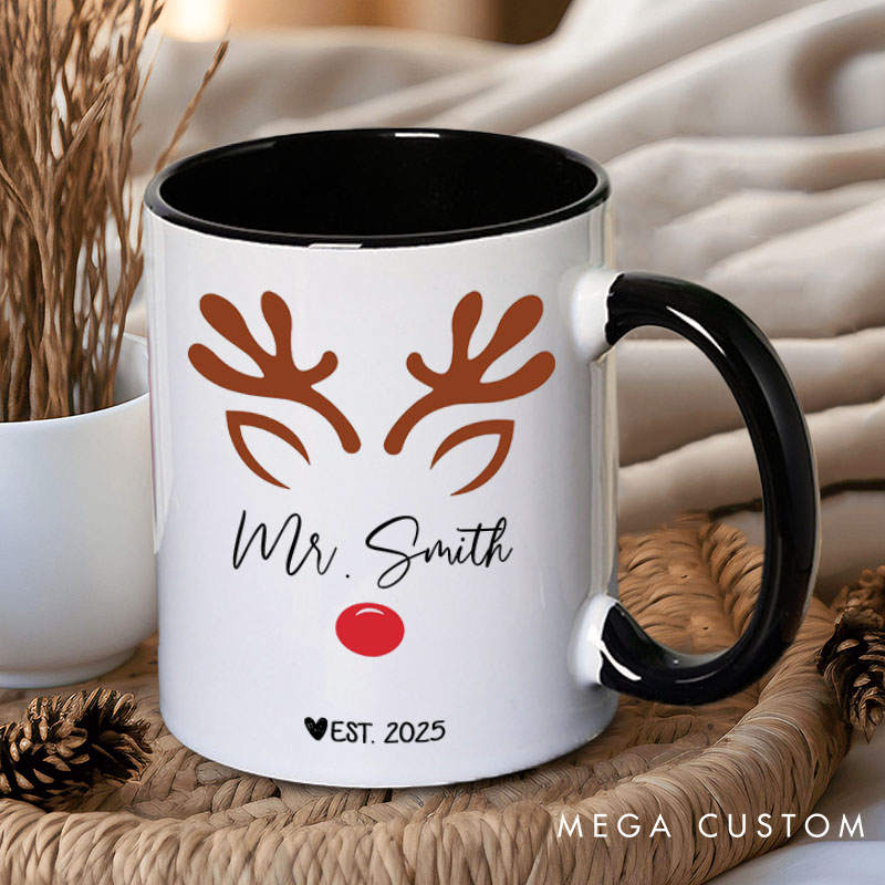 Personalized Couple Mr. and Mrs. with antler Christmas Mug Custom Couple Name Xmas Coffee Mug Christmas Mug for Husband Wife Boyfriend Girlfriend