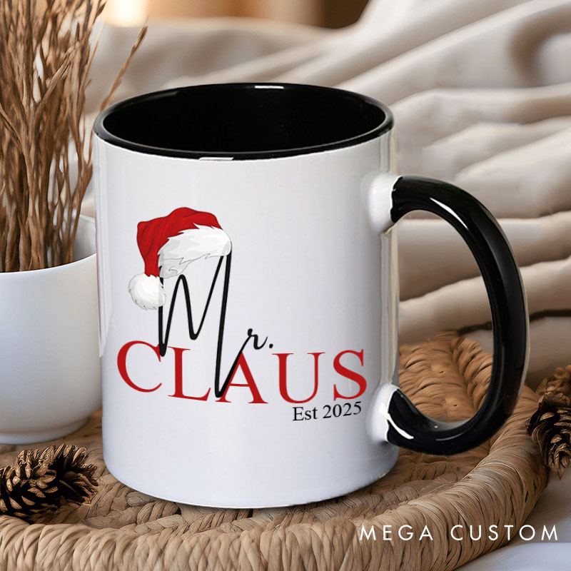Personalized Couple Mr. Claus and Mrs. Claus with Christmas Hat Mug Custom Couple Xmas Coffee Mug Christmas Mug for Husband Wife Hubby Wifey