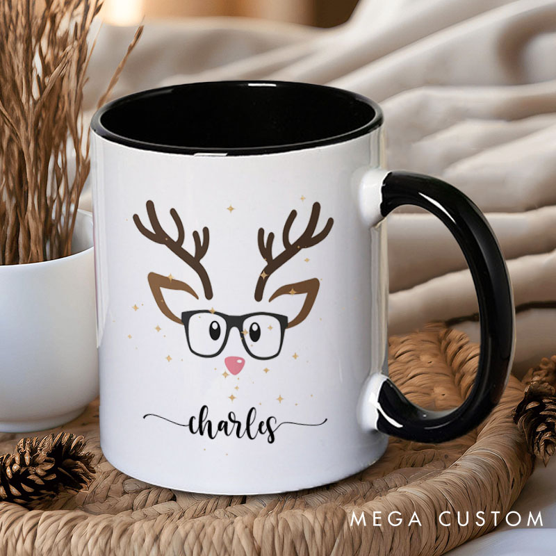 Personalized Couple Cute Christmas Reindeer Mug Custom Couple Name Xmas Coffee Mug Christmas Mug for Husband Wife Boyfriend Girlfriend