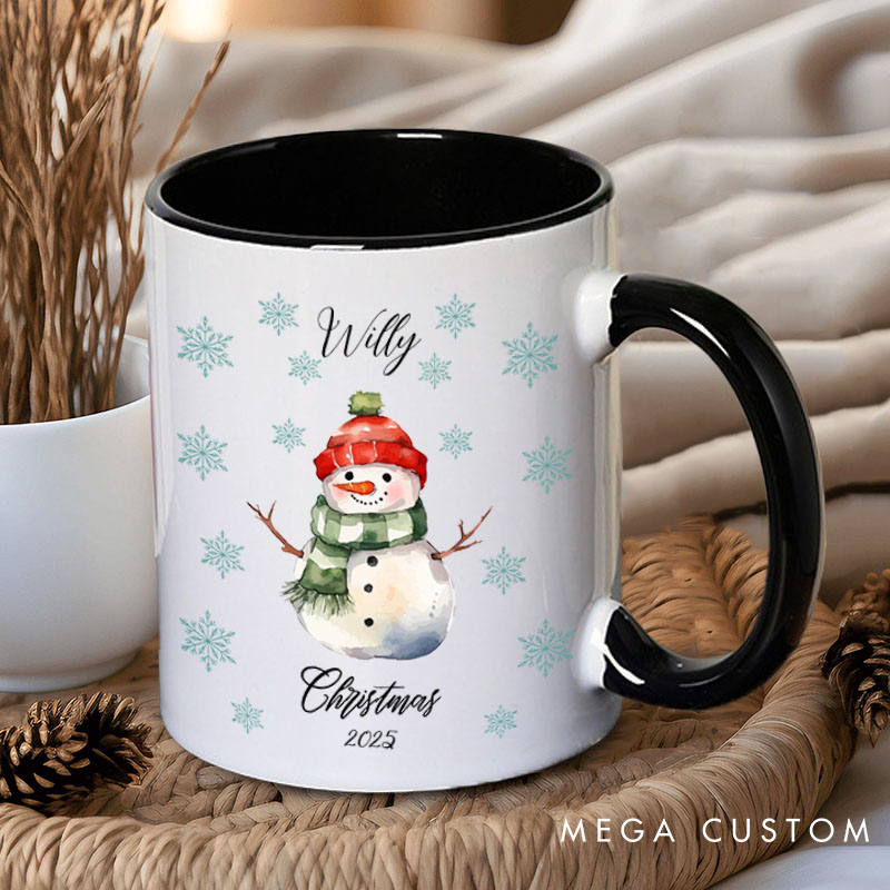 Personalized Couple Cute Christmas Snowman Mug Custom Couple Name Xmas Snowflake Coffee Mug Christmas Mug for Husband Wife Boyfriend Girlfriend