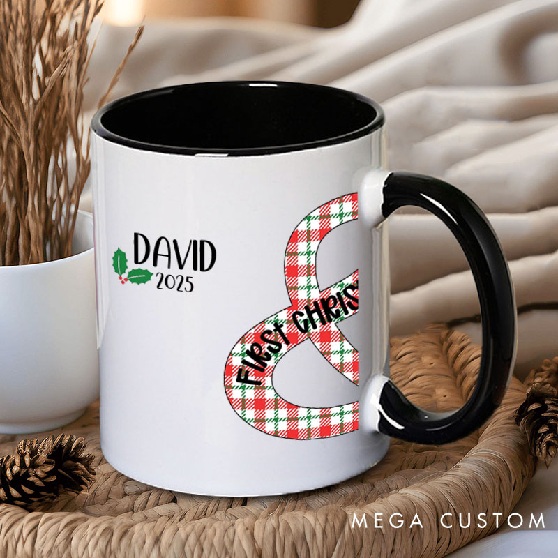 Personalized Couple Plaid with Christmas Hat Mug Custom Couple Name Xmas Coffee Mug Christmas Mug for Husband Wife Boyfriend Girlfriend