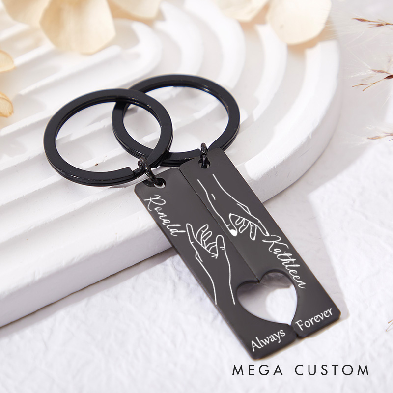 Personalized Couple Forever Always 2pcs Matching Keychain Newlyweds Line Hand Heart Keyring Valentine's Day Gift for Boyfriend Girlfriend Husband Wife