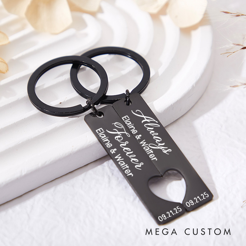 Personalized Couple Forever Always 2pcs Matching Keychain Newlyweds Matching Heart Keychain Valentine's Day Gift for Boyfriend Girlfriend Husband Wife