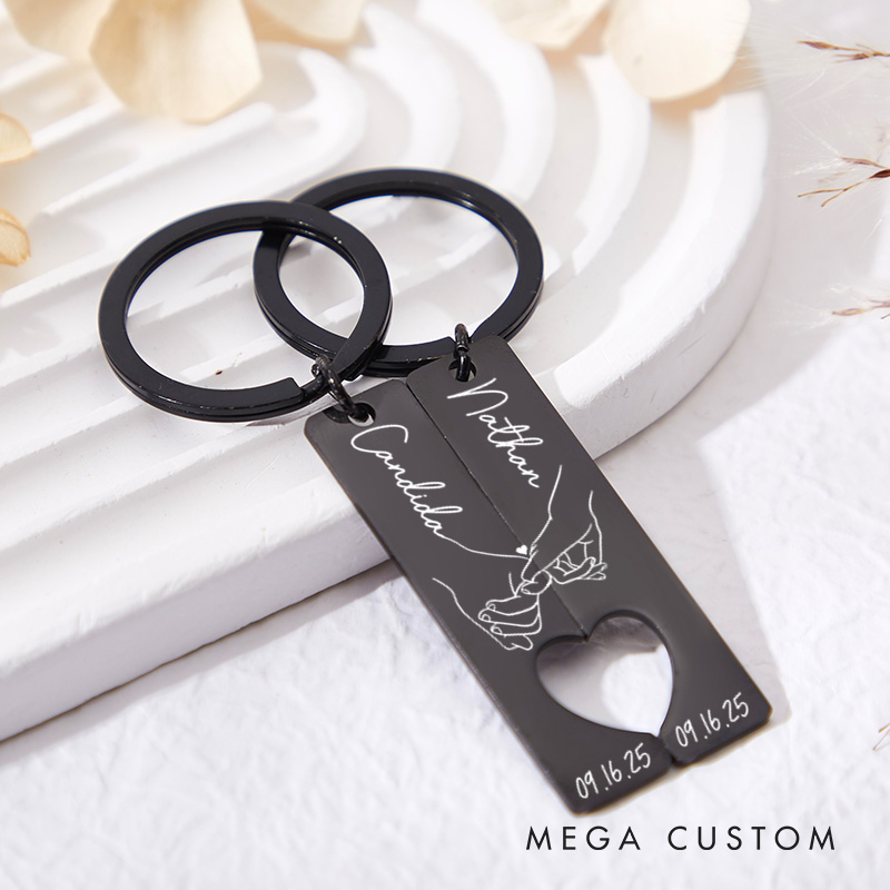 Personalized Couple Pinky Promise with Heart 2pcs Matching Keychain Newlyweds Name Keychain Valentine's Day Gift for Boyfriend Girlfriend Husband Wife