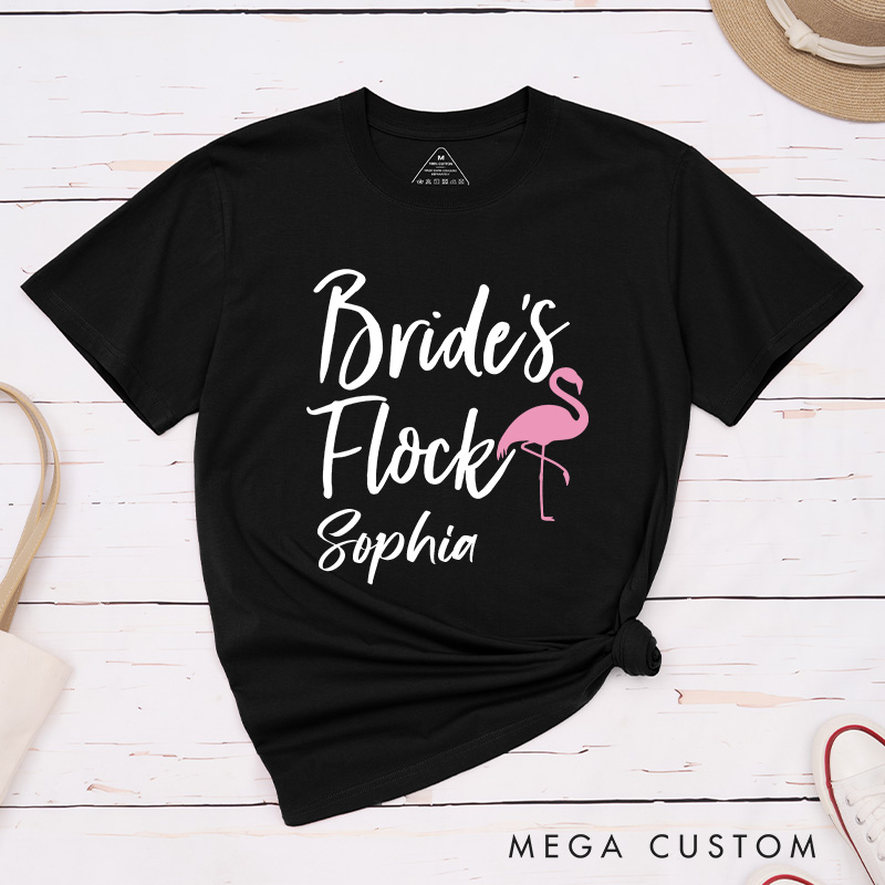 Personalized Bride Flamingo Matching T-Shirt Bride's Flock T-Shirt Bridesmaid Wedding T-Shirt Bachelorette Party Gift