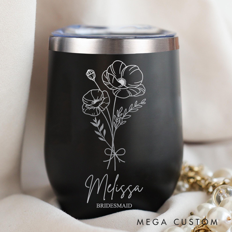 Personalized Bridesmaid Birth Flower Wine Tumbler Custom Bride Month Flower Wine Tumbler Maid of Honor Bachelorette Party Favor Bridal Shower Gift