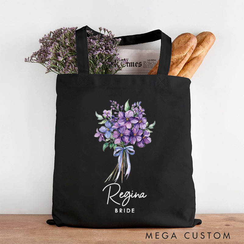 Personalized Bridesmaid Birth Flower Canvas Tote Bag Bride Month Flower Wedding Beach Tote Bag Maid of Honor Bachelorette Party Bridal Shower Gift