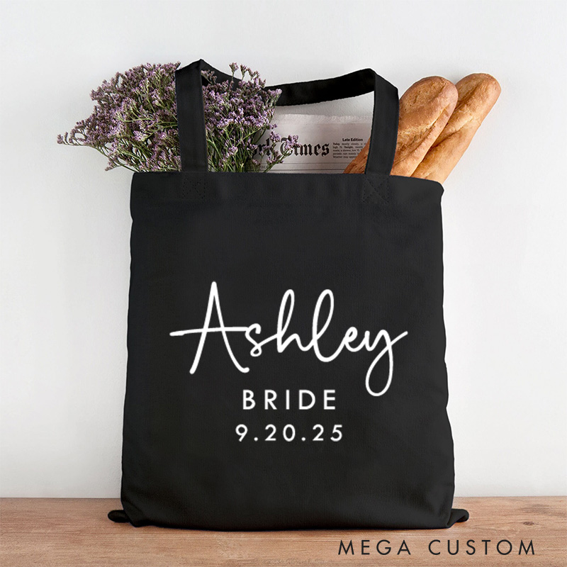 Personalized Bridesmaid Name and Title Canvas Tote Bag Custom Bride Wedding Date Beach Tote Bag Maid of Honor Bachelorette Party Bridal Shower Gift