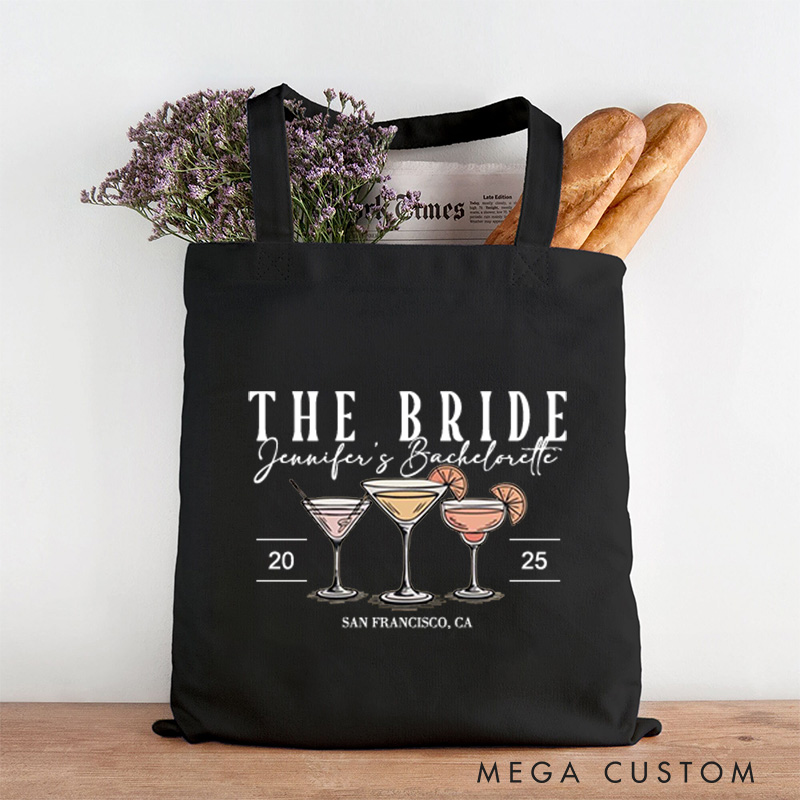 Personalized Bridesmaid Cocktail The Bach Club Canvas Tote Bag Bride Wedding Location Beach Bag Maid of Honor Bachelorette Party Bridal Shower Gift