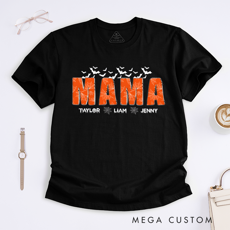 Personalized Halloween Strange Mom Theme Spider Web and Bat Pattern Design Classic T-shirt