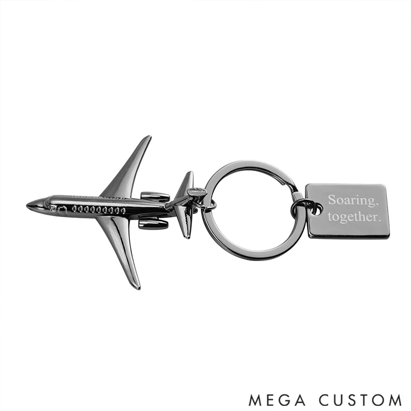 Personalized Twin Engine Airplane Keychain with Text and Symbol Travel Souvenir Birthday Promotion Gift for Travel Lovers