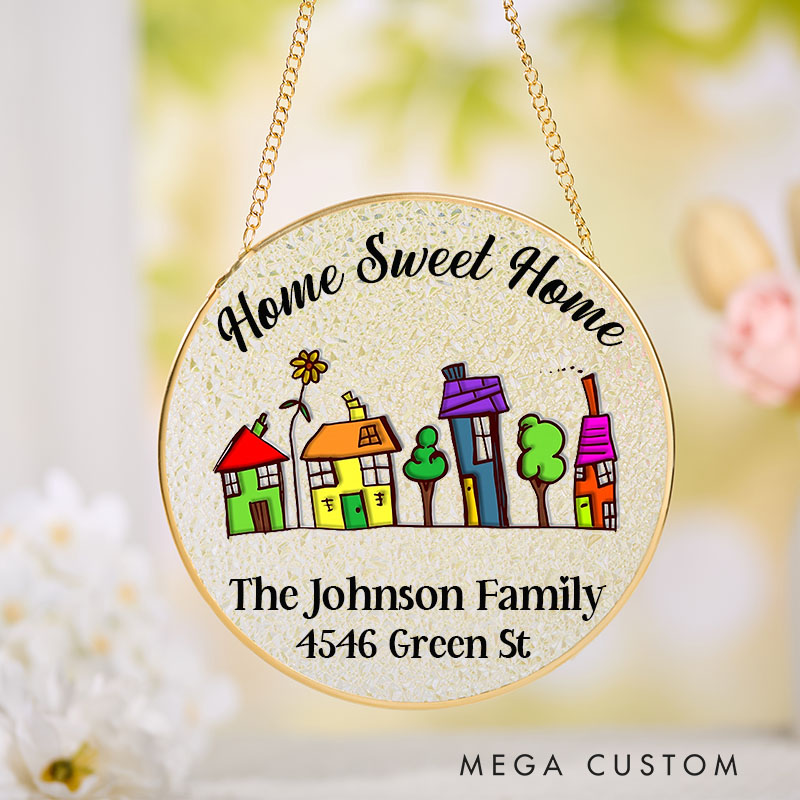 Personalized Home Sweet Home Suncatcher Colorful Houses Design Custom Hanging Decoration Perfect for New Homeowners Housewarming Gift Keepsake Ornament
