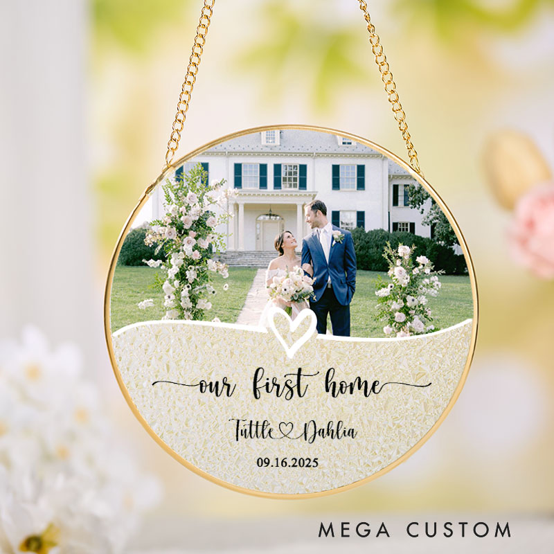 Personalized Our First Home Suncatcher Custom Couple Photo and Heart Design Hanging Decoration Perfect for New Homeowners Housewarming Gift Keepsake Ornament