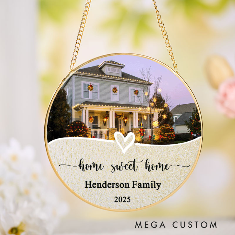 Personalized Home Sweet Home Suncatcher Custom House Photo and Heart Design Hanging Decoration Perfect for New Homeowners Housewarming Gift Keepsake Ornament