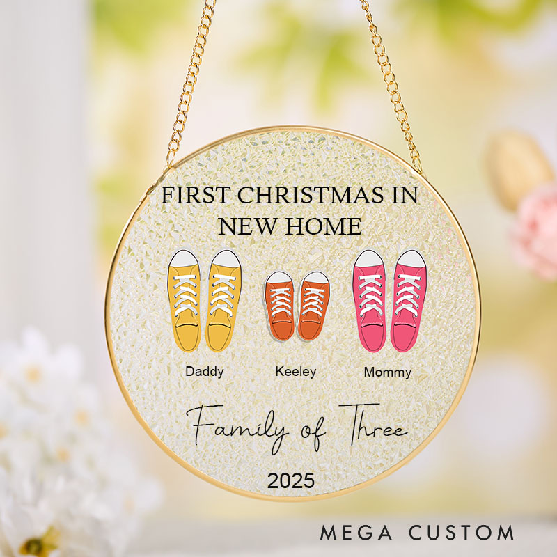 Personalized First Christmas in New Home Suncatcher Family Sneakers Design Custom Hanging Decoration Perfect for New Homeowners Keepsake Ornament Gift
