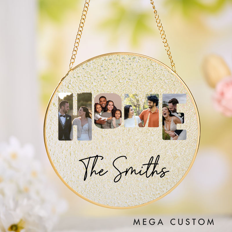 Personalized Home Suncatcher Custom Family Photo Collage Design Hanging Decoration Perfect for New Homeowners Housewarming Gift Keepsake Ornament