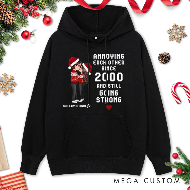 Personalized Christmas Hugging Kissing Couple Hoodie Xmas Gift Shirt for Him Her Christmas Couple Top Cloth